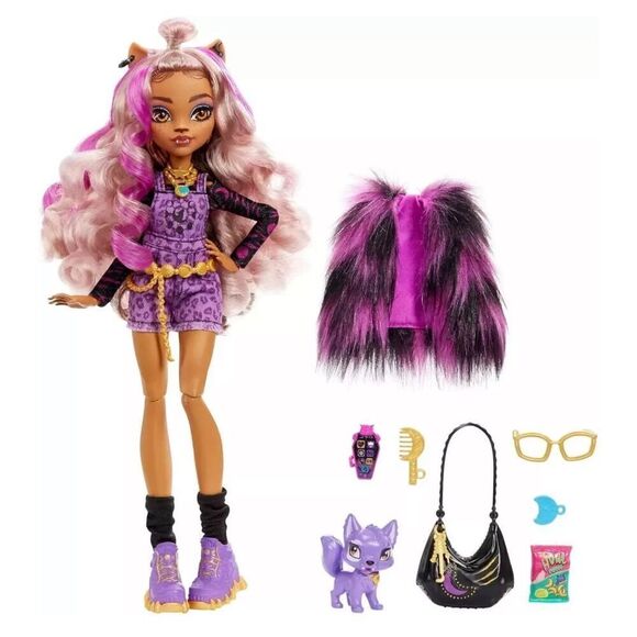 Monster High Doll Clawdeen Wolf Pet Dog Crescent Purple Streaked Hair NEW - Picture 2 of 12